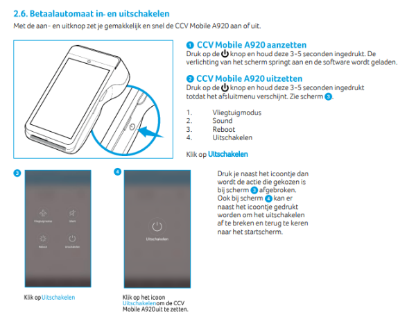 a920 in en uitschakelen