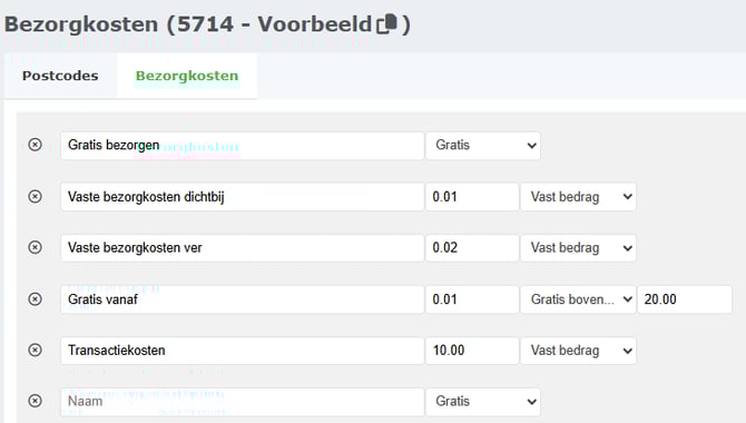voorbeeld bezorgkosten